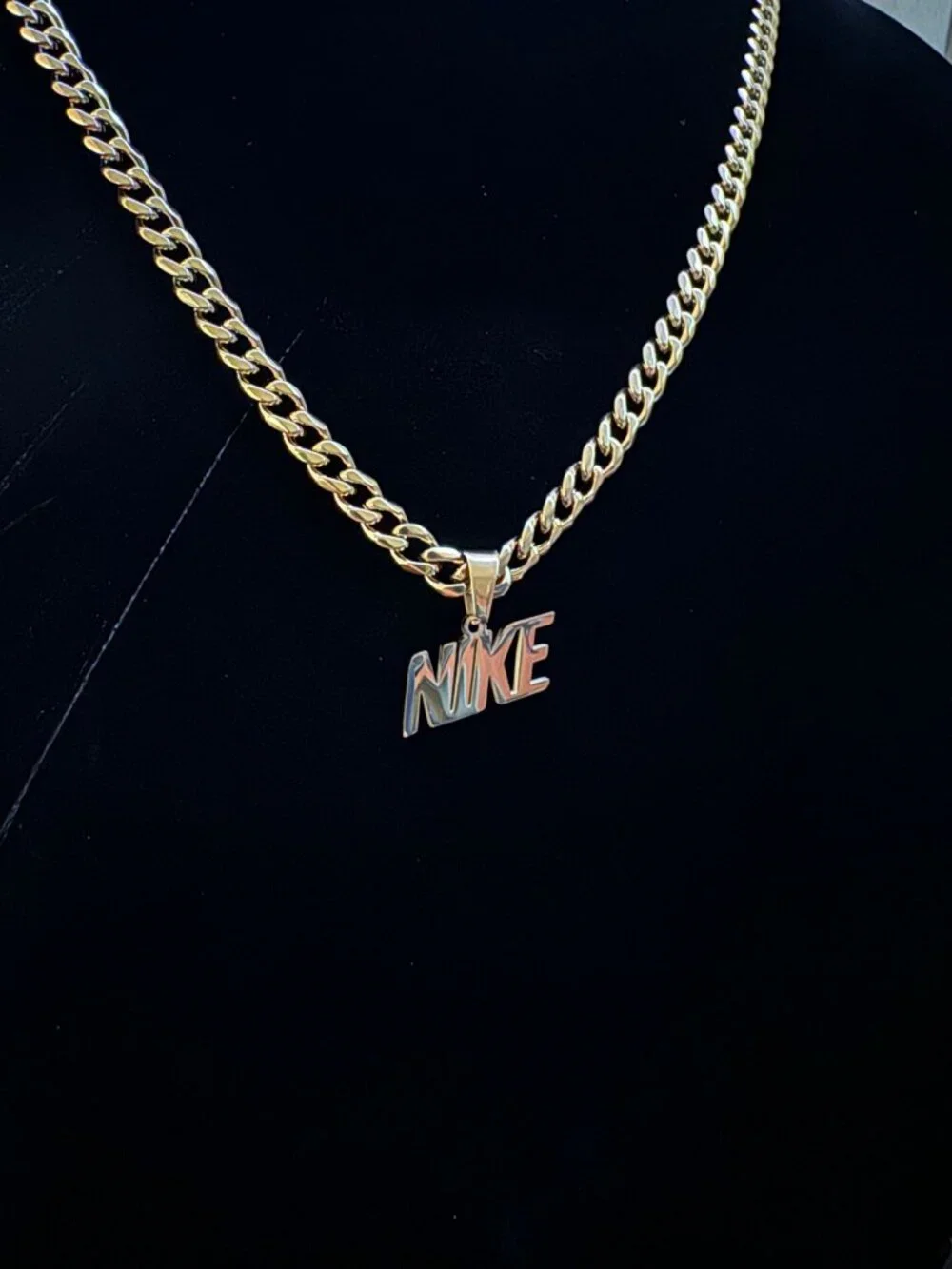 NIKE Pendant Necklace - Gold Plated - 5mm Cuban Chain - 22